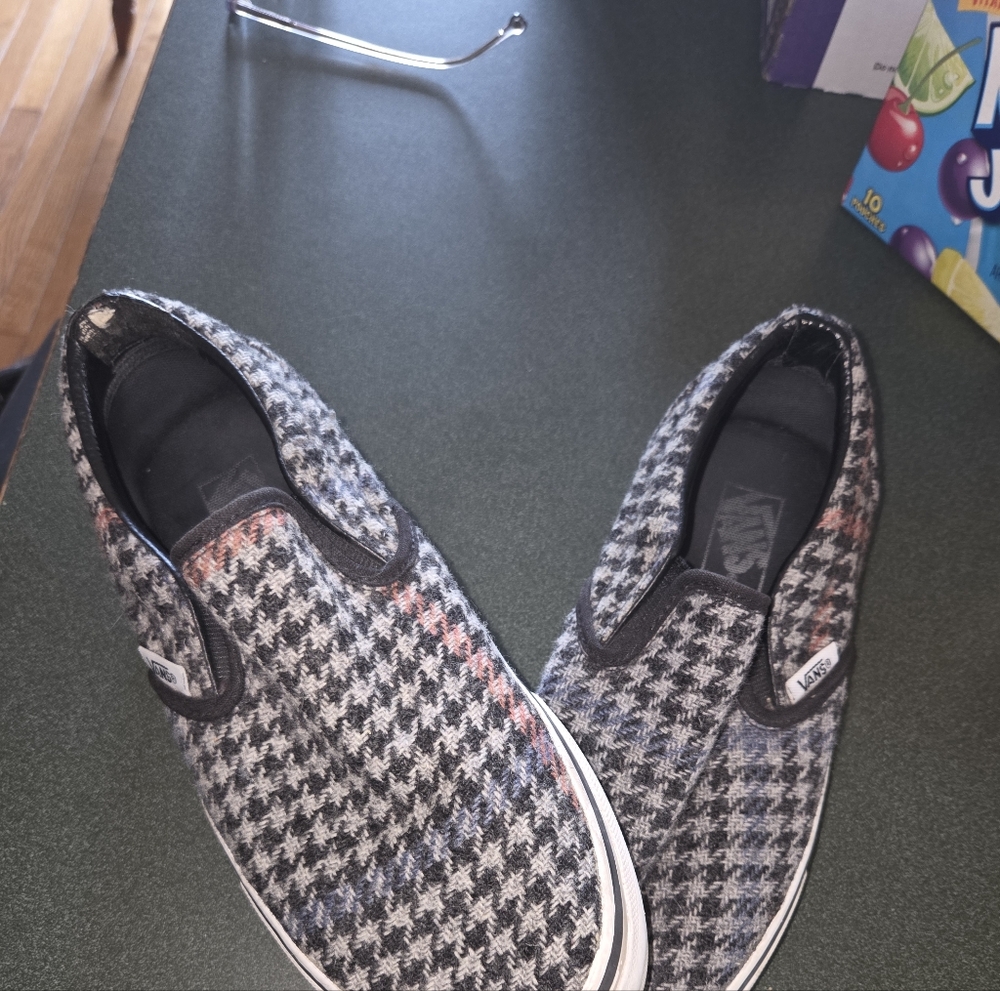 Vans Slip-On Houndstooth Sneakers - Black, Gray & Subtle Pink